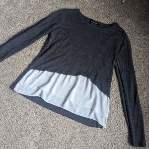 Lightweight dark gray sweater with chiffon accent
